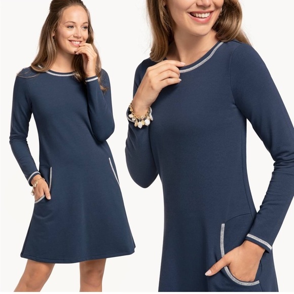 Spartina 449 blue long sleeve Parker dress size small sweatshirt a line pockets - Picture 1 of 9